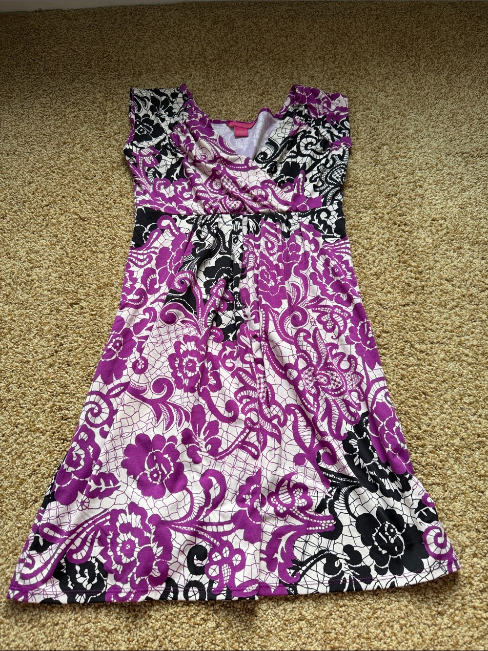 Purple Floral Lace-Print Dress